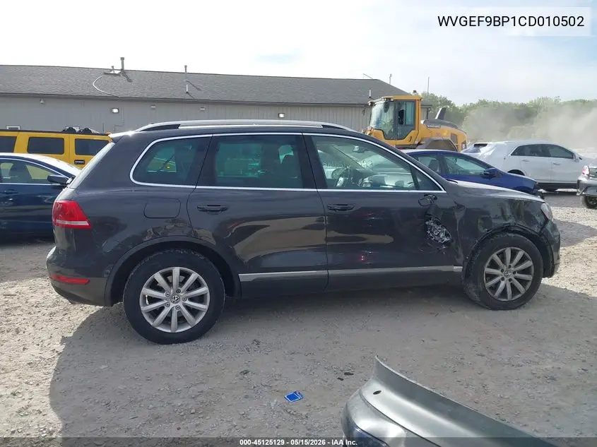 2012 Volkswagen Touareg Sport W/Nav VIN: WVGEF9BP1CD010502 Lot: 45125129