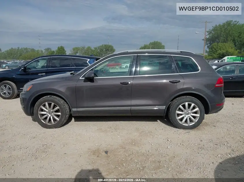 2012 Volkswagen Touareg Sport W/Nav VIN: WVGEF9BP1CD010502 Lot: 45125129