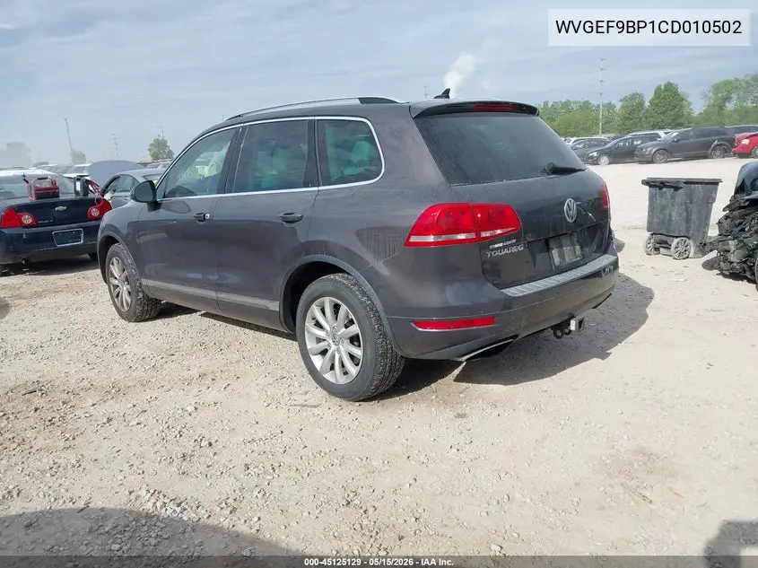 2012 Volkswagen Touareg Sport W/Nav VIN: WVGEF9BP1CD010502 Lot: 45125129