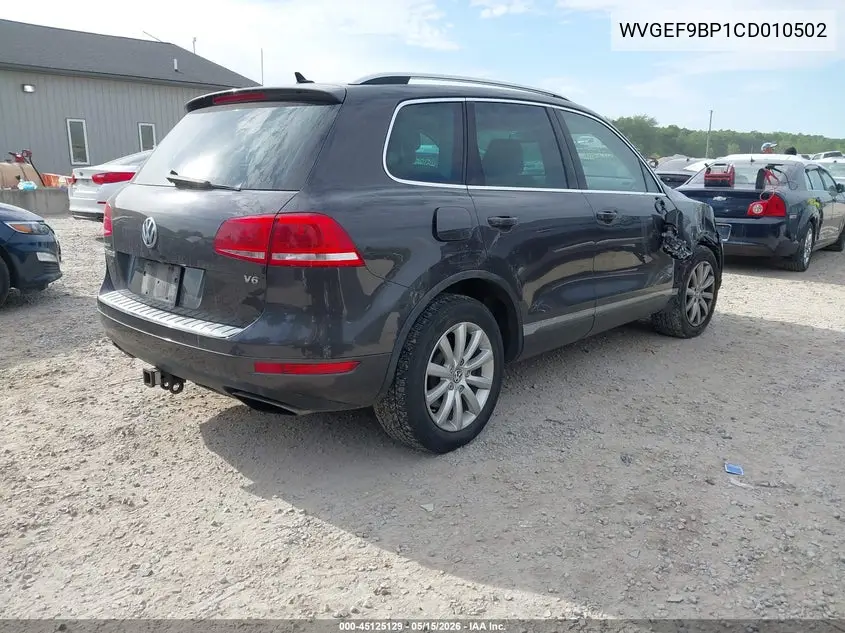 2012 Volkswagen Touareg Sport W/Nav VIN: WVGEF9BP1CD010502 Lot: 45125129