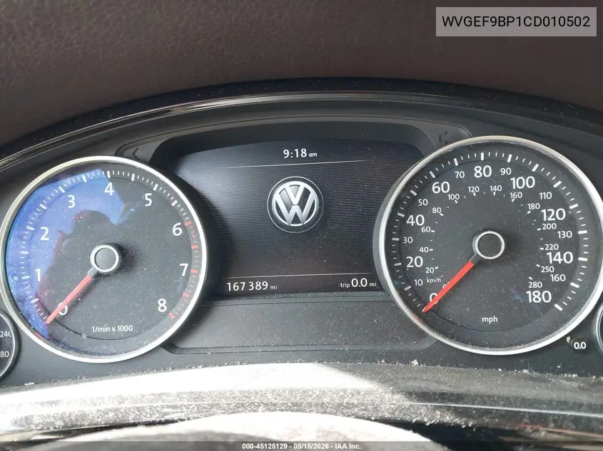 2012 Volkswagen Touareg Sport W/Nav VIN: WVGEF9BP1CD010502 Lot: 45125129