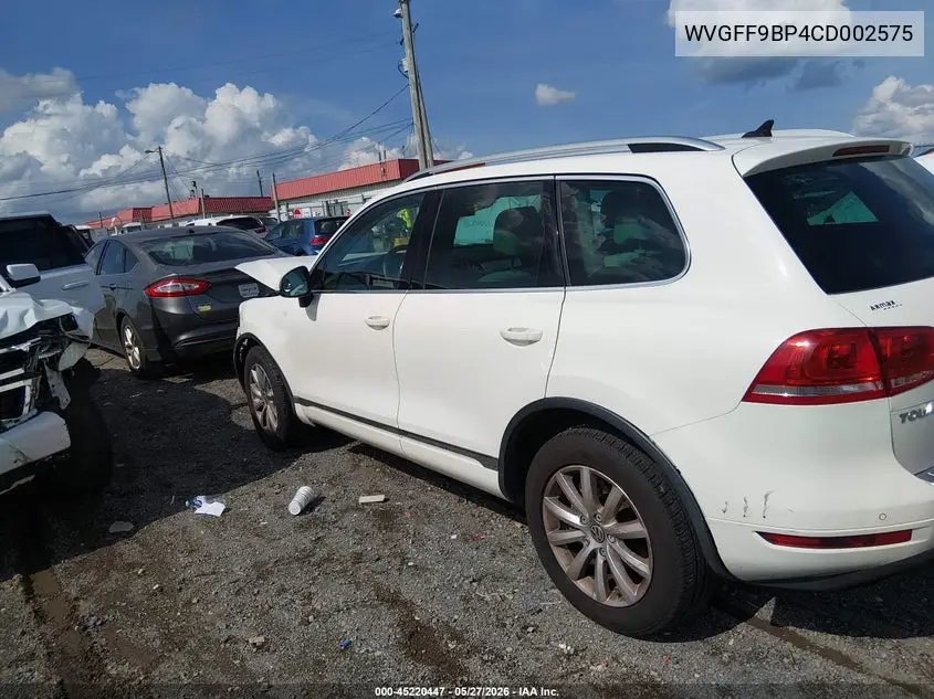 2012 Volkswagen Touareg Vr6 Sport VIN: WVGFF9BP4CD002575 Lot: 45220447