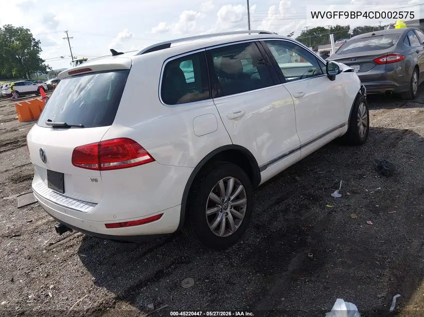 2012 Volkswagen Touareg Vr6 Sport VIN: WVGFF9BP4CD002575 Lot: 45220447