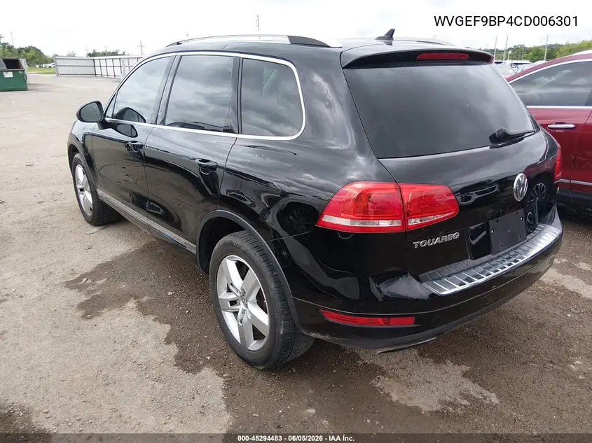 2012 Volkswagen Touareg Vr6 Lux VIN: WVGEF9BP4CD006301 Lot: 45294483