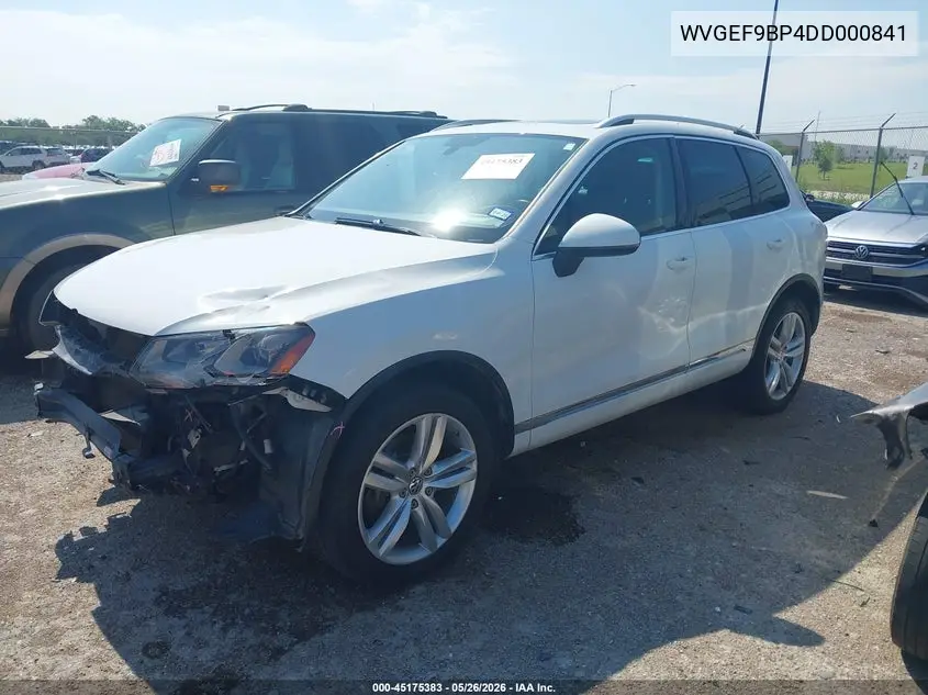 2013 Volkswagen Touareg Vr6 Executive VIN: WVGEF9BP4DD000841 Lot: 45175383