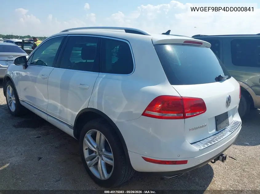 2013 Volkswagen Touareg Vr6 Executive VIN: WVGEF9BP4DD000841 Lot: 45175383