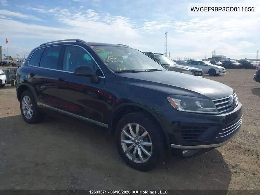 2016 Volkswagen Touareg Sport/Lux/Executive VIN: WVGEF9BP3GD011656 Lot: 12633571