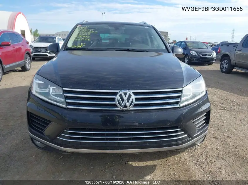 2016 Volkswagen Touareg Sport/Lux/Executive VIN: WVGEF9BP3GD011656 Lot: 12633571