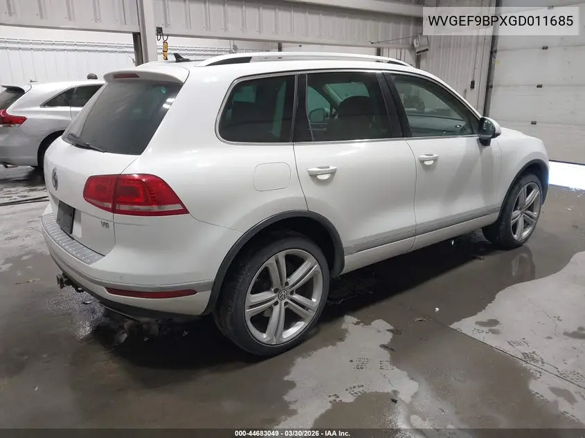 2016 Volkswagen Touareg Vr6 Executive VIN: WVGEF9BPXGD011685 Lot: 44683049
