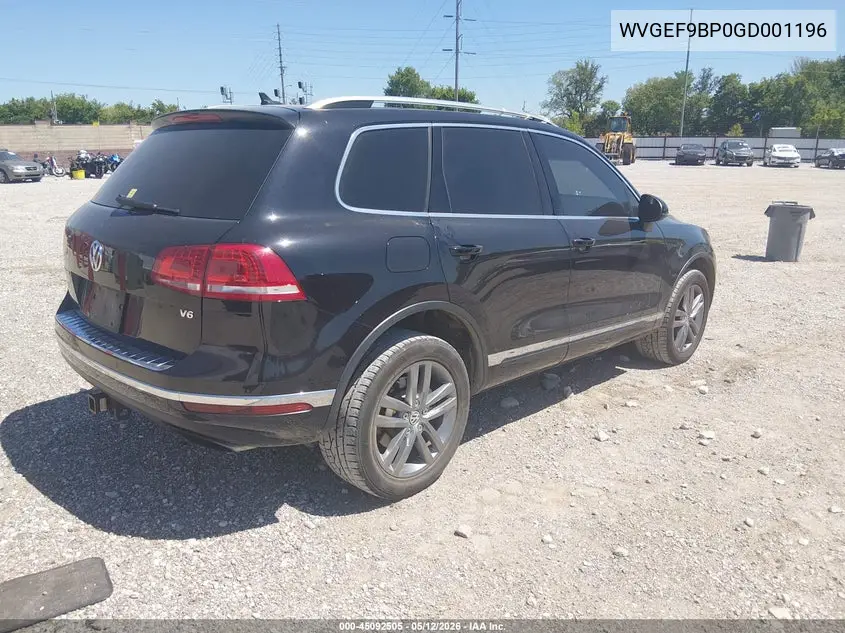 2016 Volkswagen Touareg Vr6 Lux VIN: WVGEF9BP0GD001196 Lot: 45092505