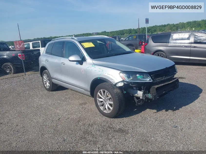 2016 Volkswagen Touareg Vr6 Sport VIN: WVGEF9BP4GD008829 Lot: 45143352