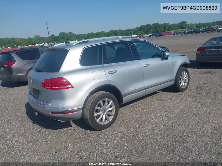 2016 Volkswagen Touareg Vr6 Sport VIN: WVGEF9BP4GD008829 Lot: 45143352