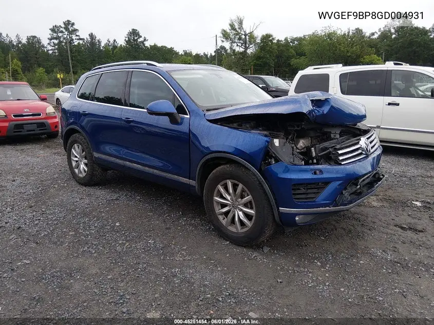 2016 Volkswagen Touareg Vr6 Sport VIN: WVGEF9BP8GD004931 Lot: 45251454