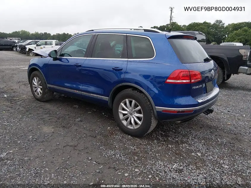 2016 Volkswagen Touareg Vr6 Sport VIN: WVGEF9BP8GD004931 Lot: 45251454