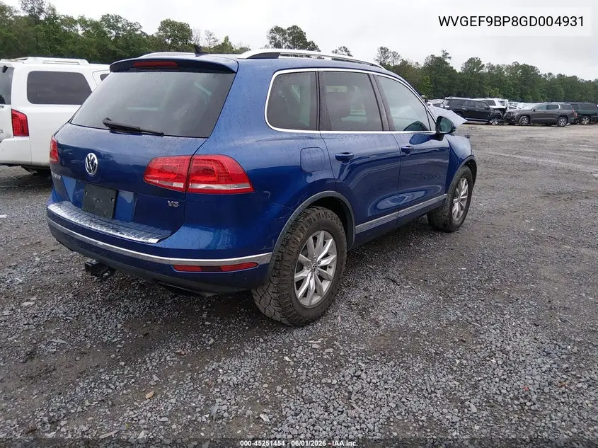 2016 Volkswagen Touareg Vr6 Sport VIN: WVGEF9BP8GD004931 Lot: 45251454