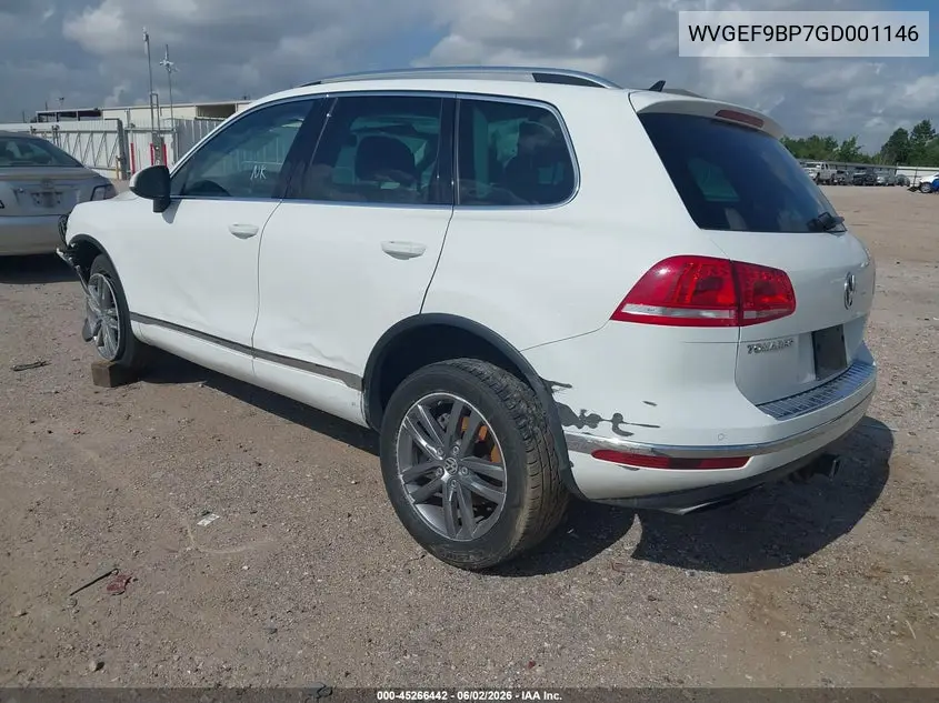2016 Volkswagen Touareg Vr6 Lux VIN: WVGEF9BP7GD001146 Lot: 45266442