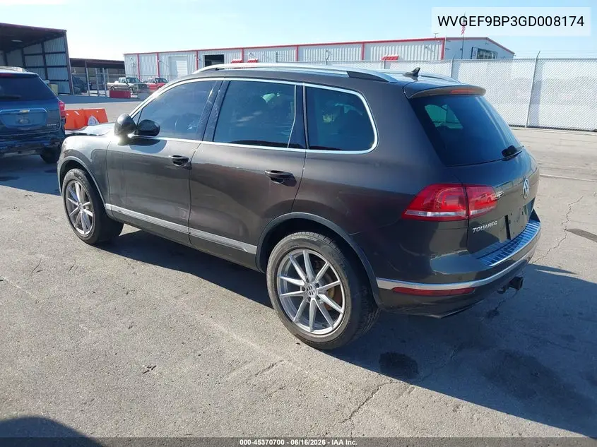 2016 Volkswagen Touareg Vr6 Executive VIN: WVGEF9BP3GD008174 Lot: 45370700