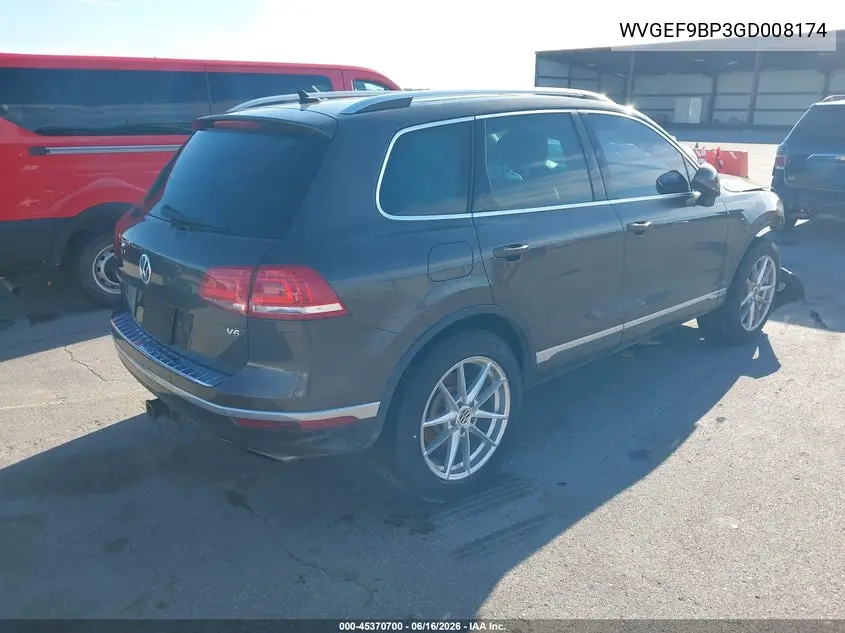 2016 Volkswagen Touareg Vr6 Executive VIN: WVGEF9BP3GD008174 Lot: 45370700