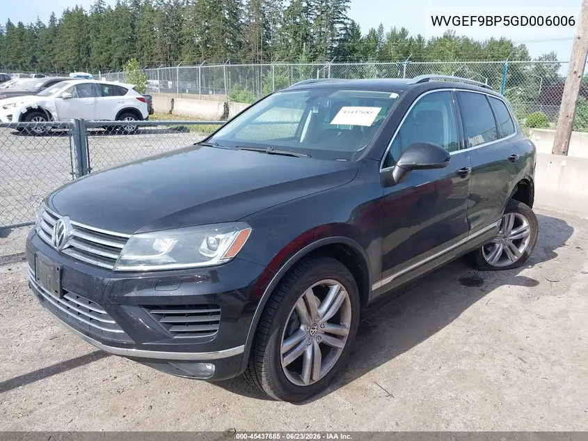 2016 Volkswagen Touareg Vr6 Sport VIN: WVGEF9BP5GD006006 Lot: 45437685