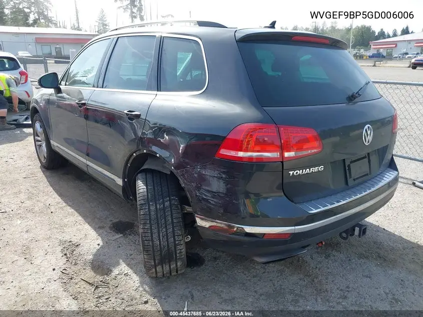 2016 Volkswagen Touareg Vr6 Sport VIN: WVGEF9BP5GD006006 Lot: 45437685