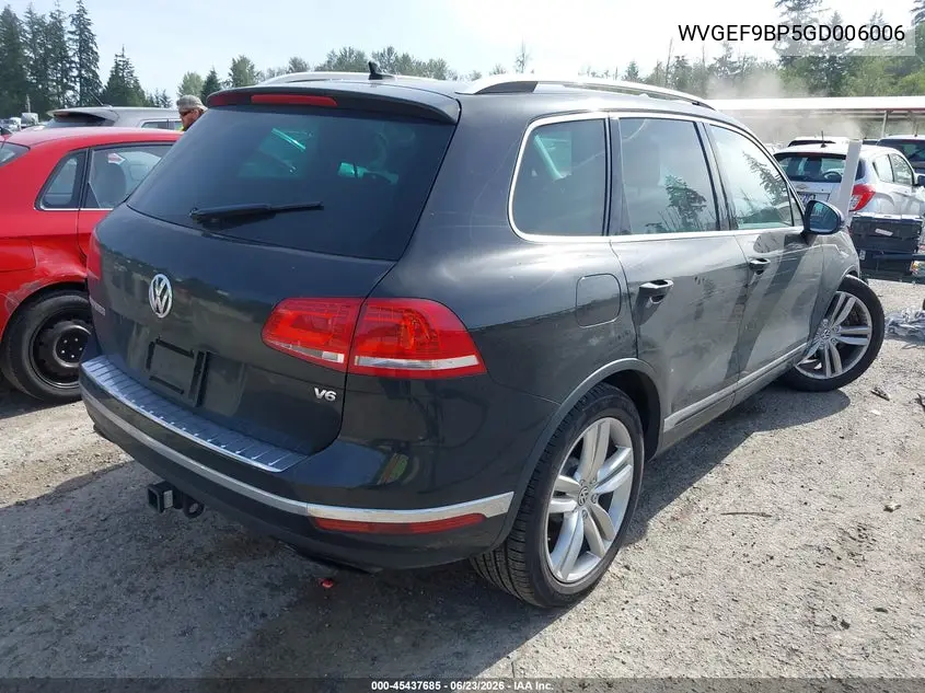 2016 Volkswagen Touareg Vr6 Sport VIN: WVGEF9BP5GD006006 Lot: 45437685