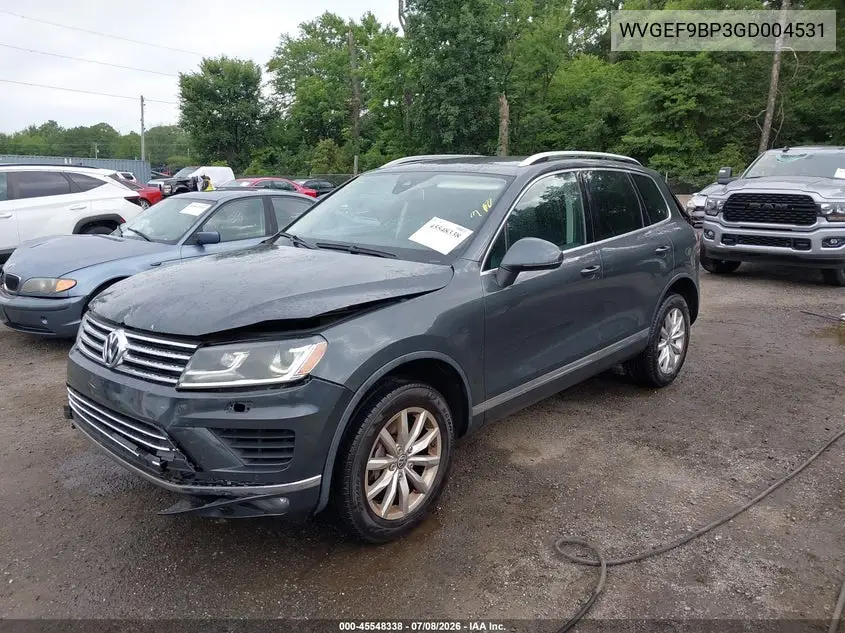 2016 Volkswagen Touareg Sport W/Technology VIN: WVGEF9BP3GD004531 Lot: 45548338