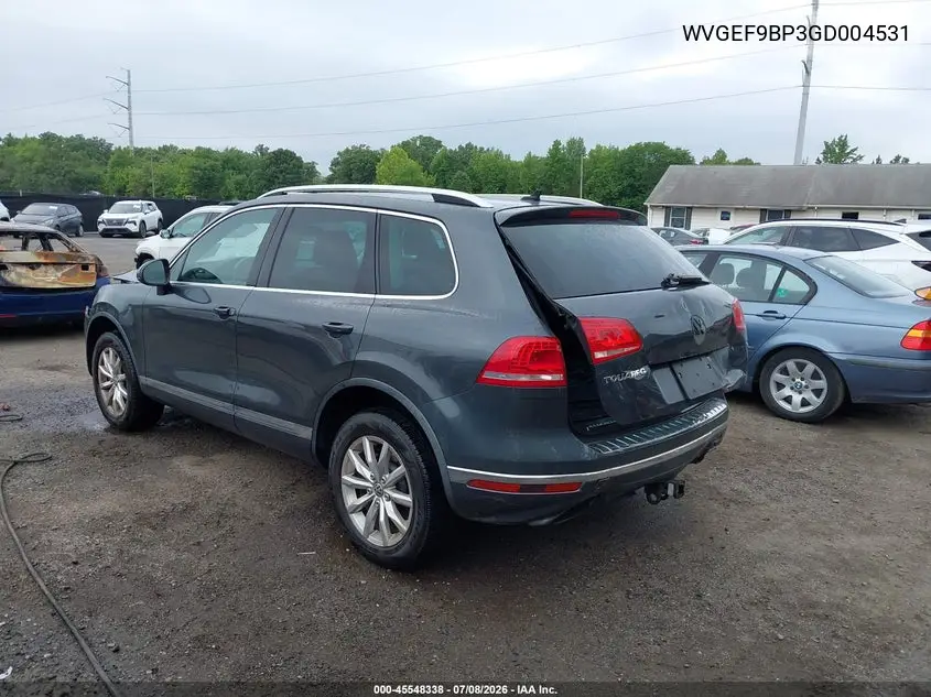 2016 Volkswagen Touareg Sport W/Technology VIN: WVGEF9BP3GD004531 Lot: 45548338