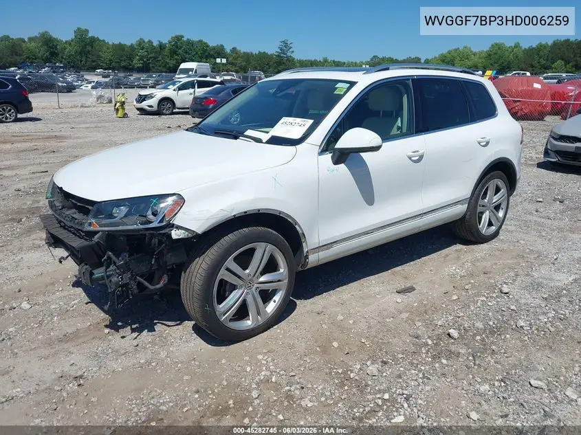 2017 Volkswagen Touareg V6 Executive VIN: WVGGF7BP3HD006259 Lot: 45282745