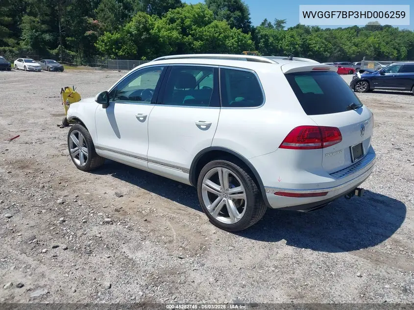 2017 Volkswagen Touareg V6 Executive VIN: WVGGF7BP3HD006259 Lot: 45282745