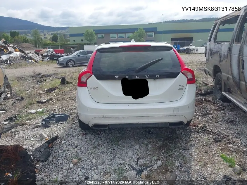 2016 Volvo V60 T6 VIN: YV149MSK8G1317858 Lot: 12645223