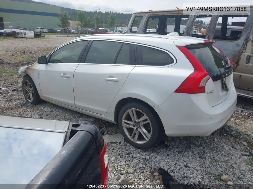 2016 Volvo V60 T6 VIN: YV149MSK8G1317858 Lot: 12645223