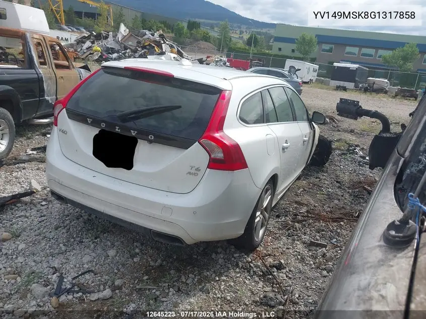 2016 Volvo V60 T6 VIN: YV149MSK8G1317858 Lot: 12645223