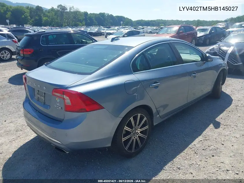 2017 Volvo S60 Inscription T5 Platinum VIN: LYV402TM5HB145027 Lot: 45351421