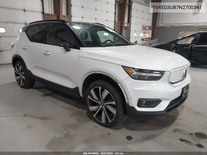 2022 Volvo Xc40 Recharge Pure Electric P8 Twin Ultimate VIN: YV4ED3UB7N2700341 Lot: 45180003