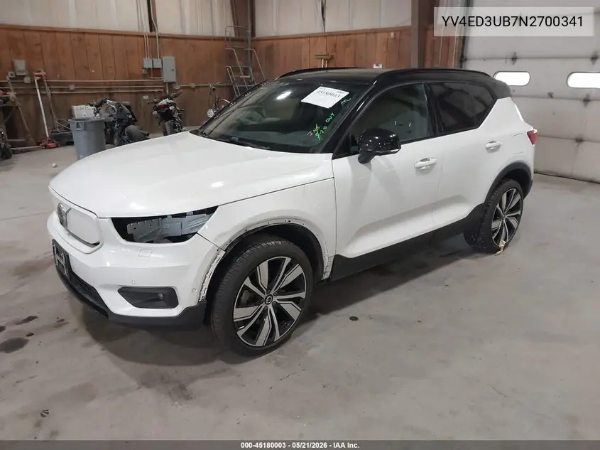 2022 Volvo Xc40 Recharge Pure Electric P8 Twin Ultimate VIN: YV4ED3UB7N2700341 Lot: 45180003