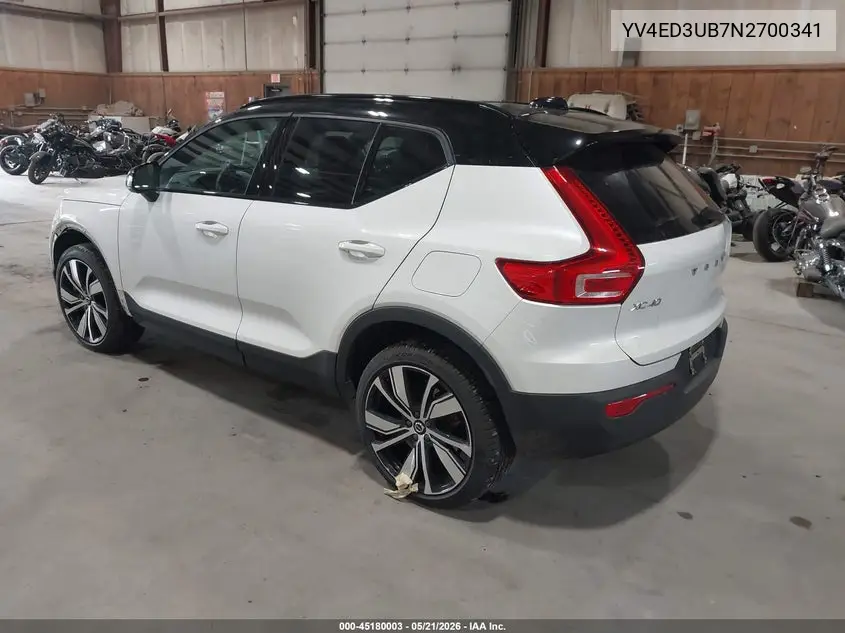 2022 Volvo Xc40 Recharge Pure Electric P8 Twin Ultimate VIN: YV4ED3UB7N2700341 Lot: 45180003