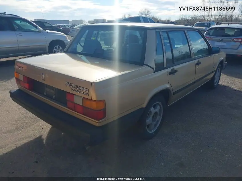 1987 Volvo 740 Gle VIN: YV1FX8745H1136699 Lot: 43938685