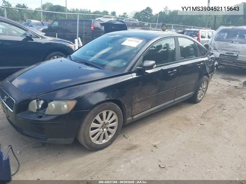 2005 Volvo S40 2.4I A/2.4I A Sr/2.4I M/2.4I M Sr VIN: YV1MS390452115643 Lot: 45527368