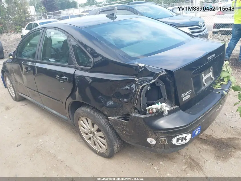 2005 Volvo S40 2.4I A/2.4I A Sr/2.4I M/2.4I M Sr VIN: YV1MS390452115643 Lot: 45527368