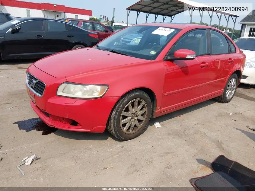 2008 Volvo S40 2.4L/2.4L W/Snrf VIN: YV1MS382282400994 Lot: 45633375