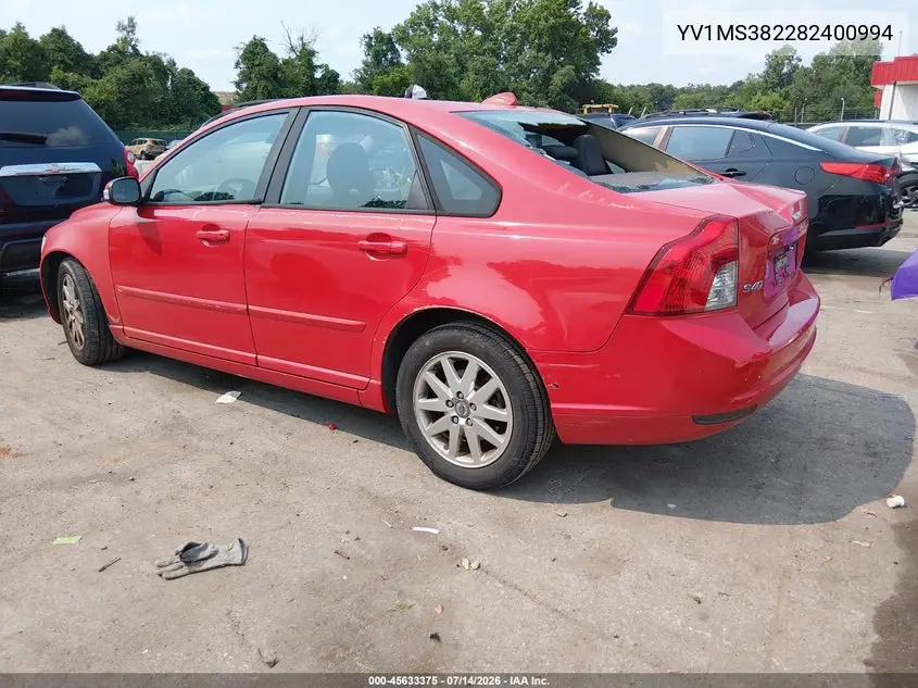 2008 Volvo S40 2.4L/2.4L W/Snrf VIN: YV1MS382282400994 Lot: 45633375