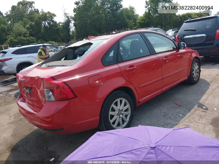 2008 Volvo S40 2.4L/2.4L W/Snrf VIN: YV1MS382282400994 Lot: 45633375