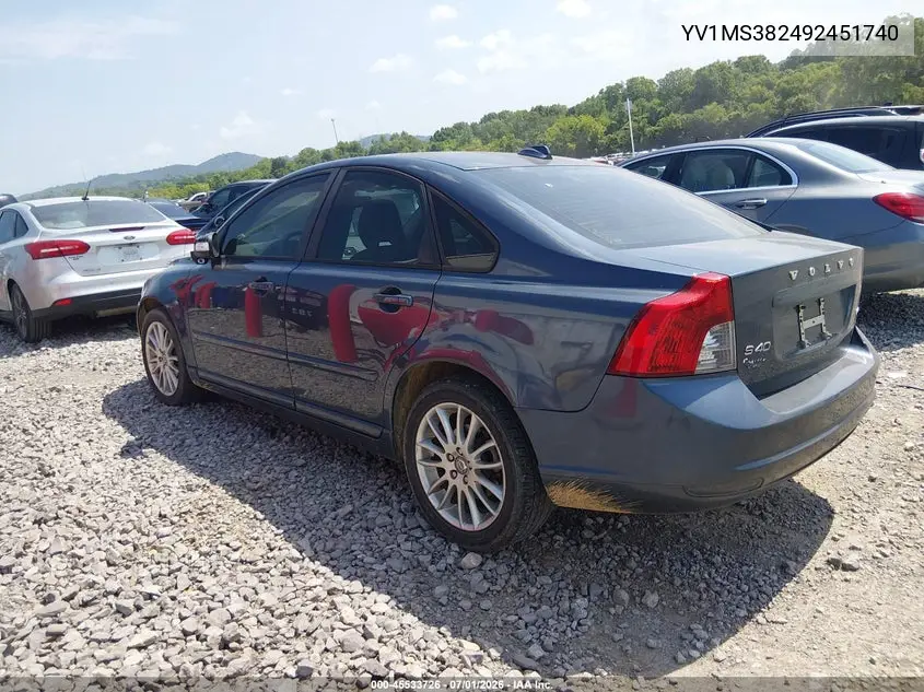 2009 Volvo S40 2.4I VIN: YV1MS382492451740 Lot: 45533726
