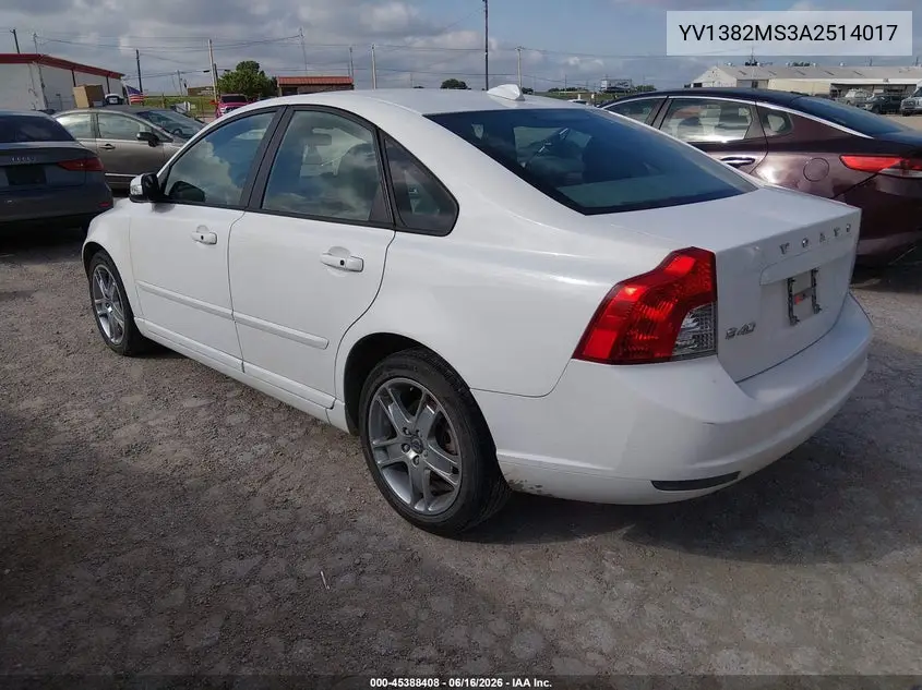 2010 Volvo S40 2.4I VIN: YV1382MS3A2514017 Lot: 45388408