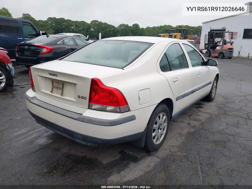 2001 Volvo S60 2.4 VIN: YV1RS61R912026646 Lot: 45603356