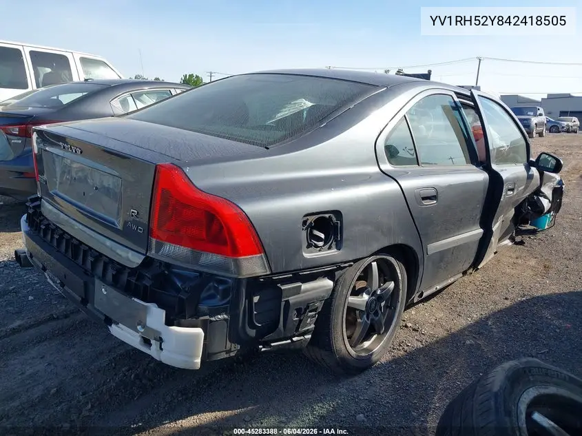 2004 Volvo S60 R VIN: YV1RH52Y842418505 Lot: 45283388