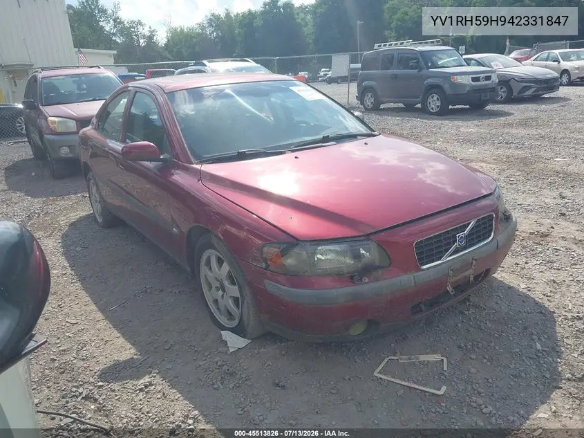 2004 Volvo S60 2.5T Awd VIN: YV1RH59H942331847 Lot: 45513826