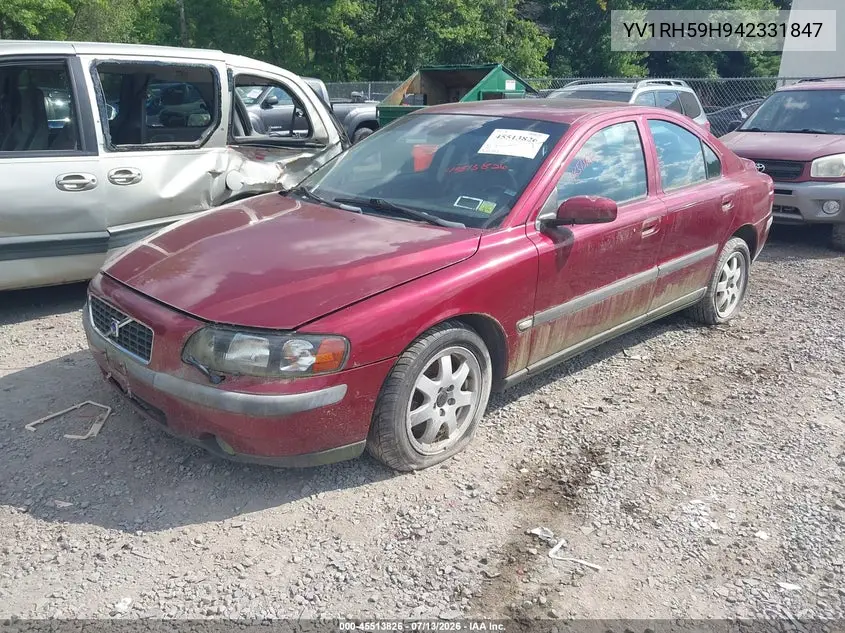 2004 Volvo S60 2.5T Awd VIN: YV1RH59H942331847 Lot: 45513826