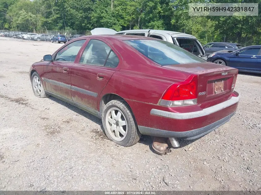 2004 Volvo S60 2.5T Awd VIN: YV1RH59H942331847 Lot: 45513826