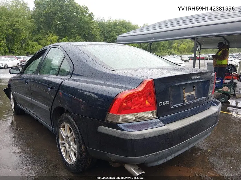 2004 Volvo S60 2.5T Awd VIN: YV1RH59H142381996 Lot: 45552626